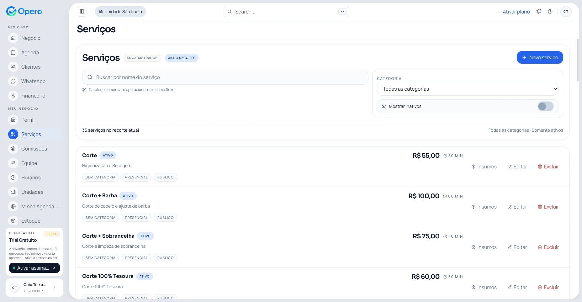 Painel Opero — gestão simplificada de serviços para barbearia